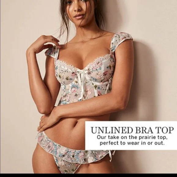 NIP DREAM ANGELS Unlined Bra Top Bustier Coconut White Floral - Picture 8 of 8